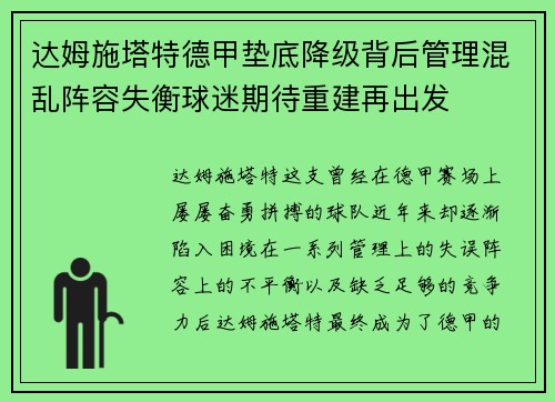 达姆施塔特德甲垫底降级背后管理混乱阵容失衡球迷期待重建再出发